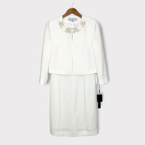 Tahari Women’s Sheath Dress & Cropped Jacket Off White 4